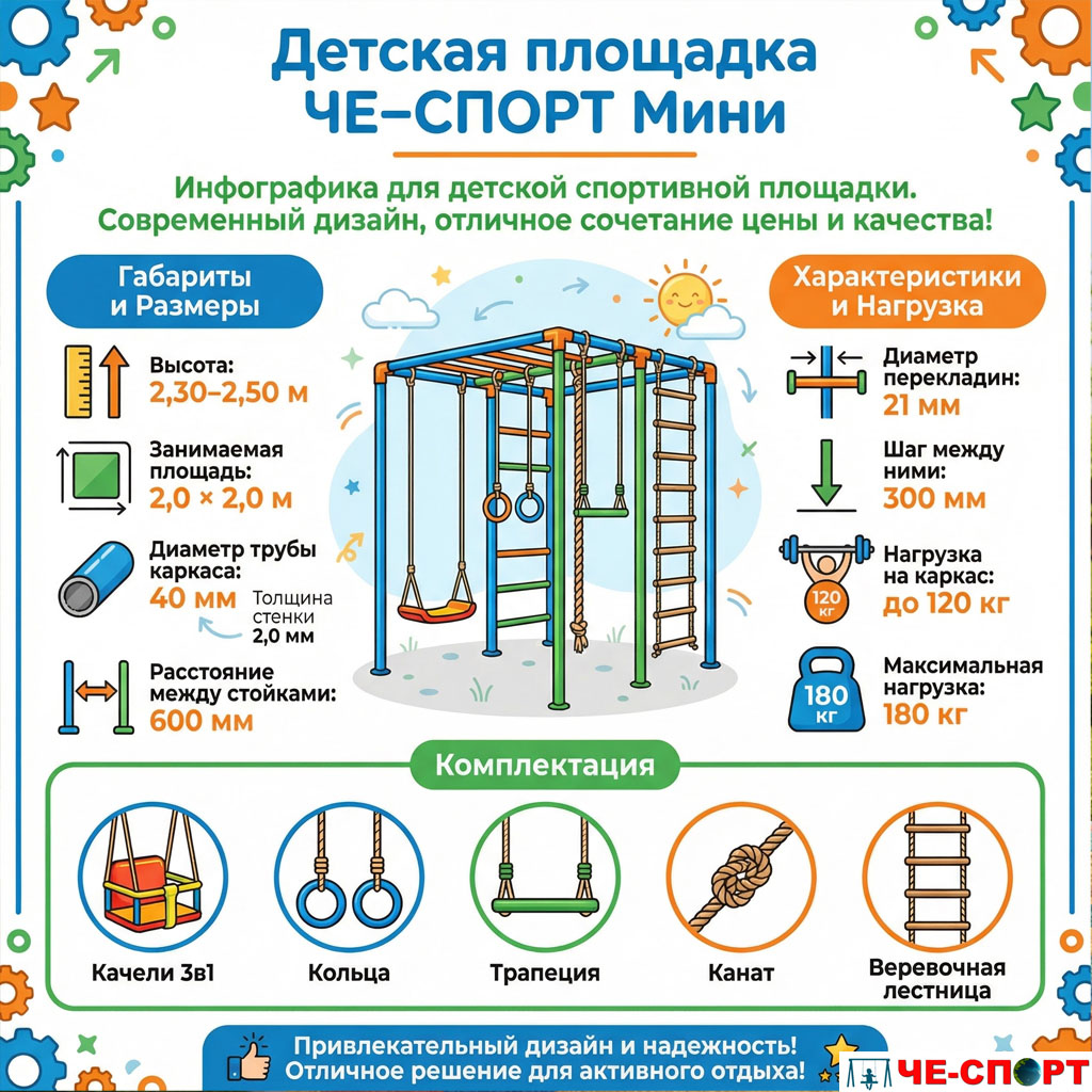 Детская площадка для дачи ЧЕ-СПОРТ Мини (колор, качели 3в1) 1002 фото 3