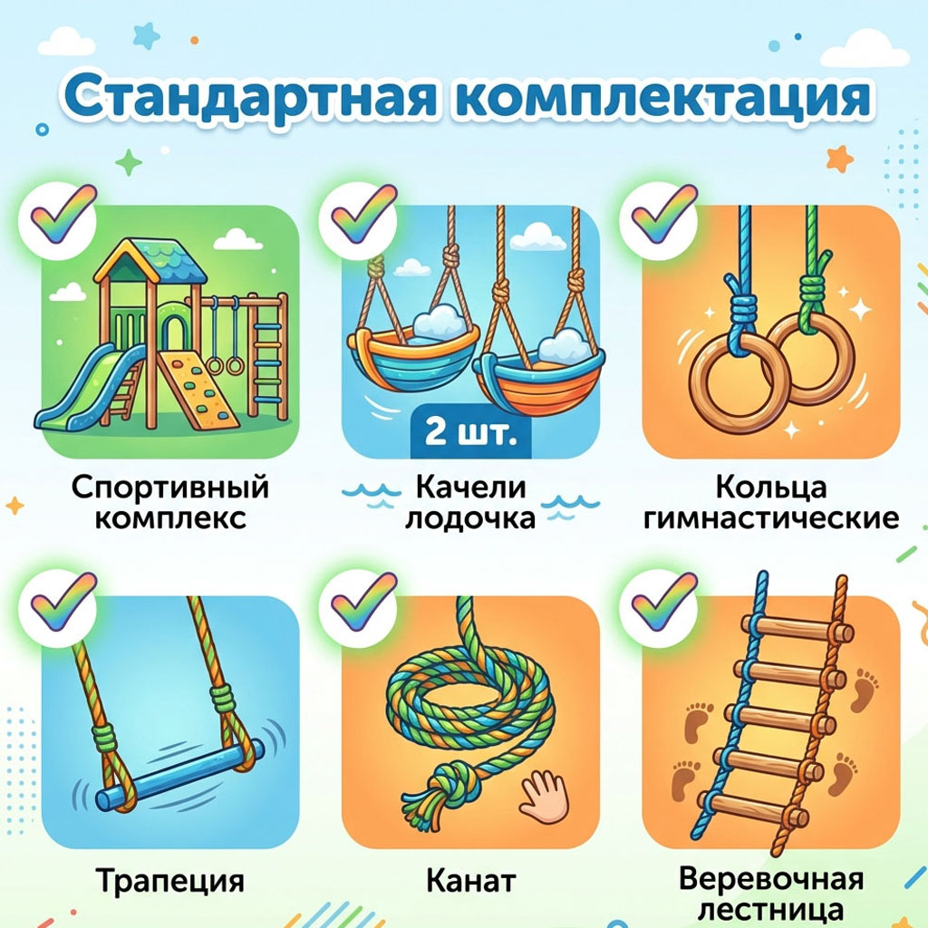 Детская площадка для дачи ЧЕ-СПОРТ Классик 1.5 (колор, 2 качели-лодочка) 5003 фото 3
